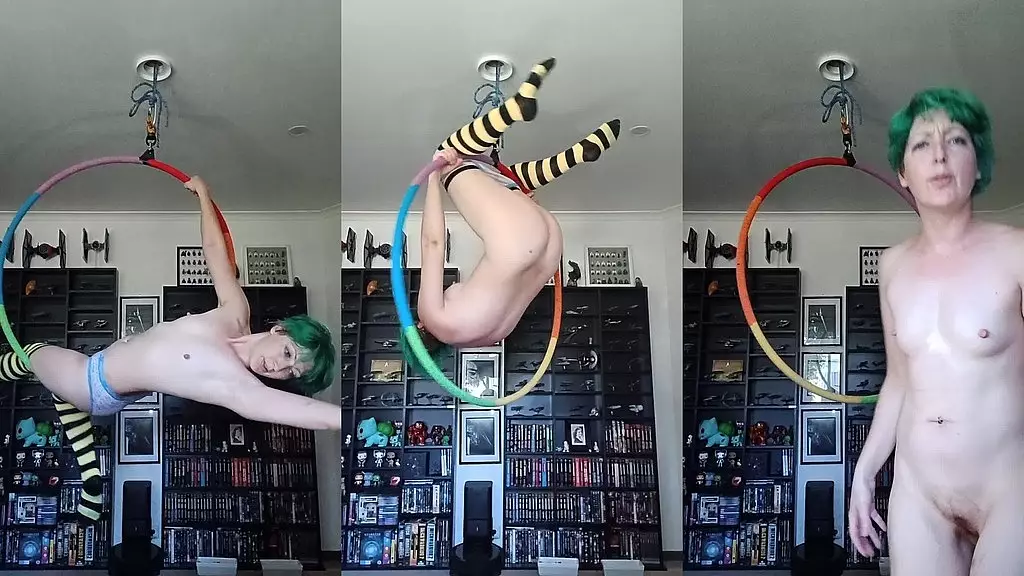 femdom aerial hoop catch you watching me and punish you telling you to splosh with food
