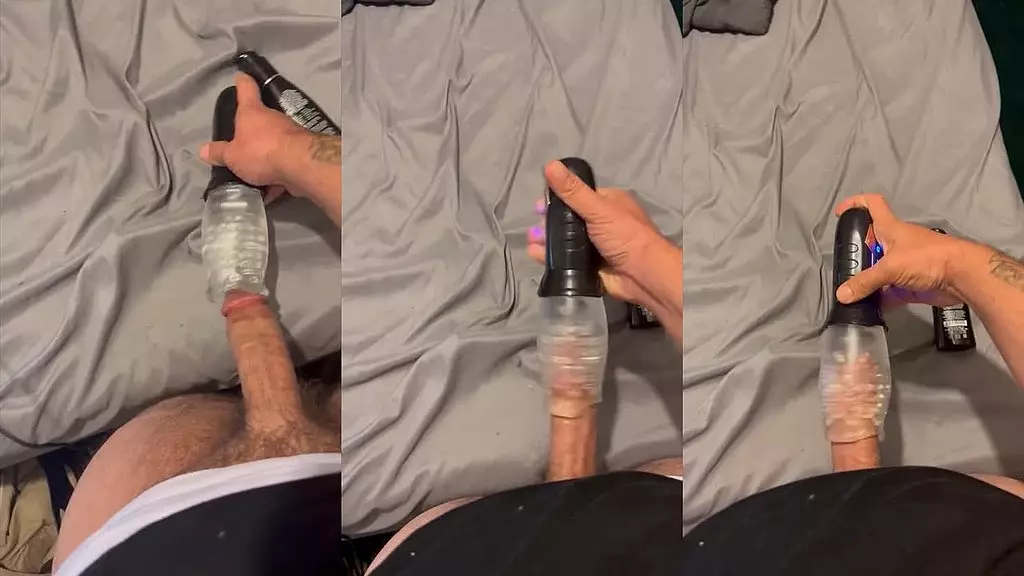 guy has a massive nut in his new toy stroking his huge cock