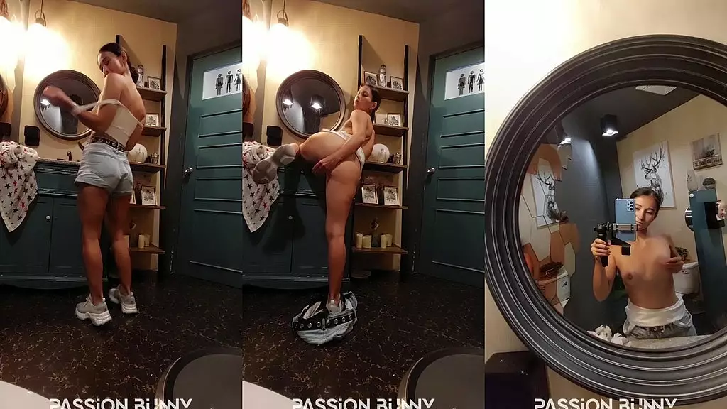 hot and risky masturbation in toilet of restaurant