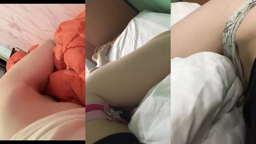 slut loves to rub wet pussy in panties and without a blanket in the morning. compilation of 3 handless masturbations
