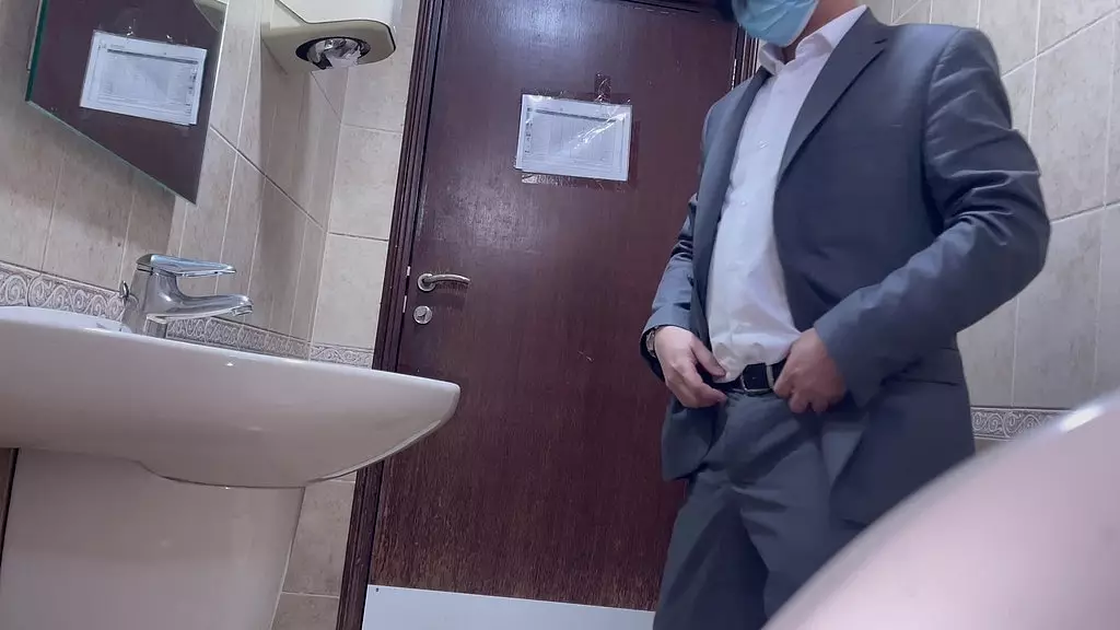 professional boy jerks off in the office bathroom with hot cumshot