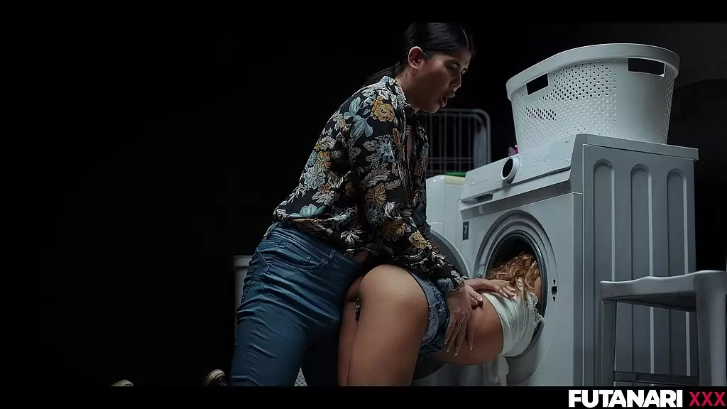 real life futanari - nerdy futa fucks room mate ass after she got stuck on laundry machine