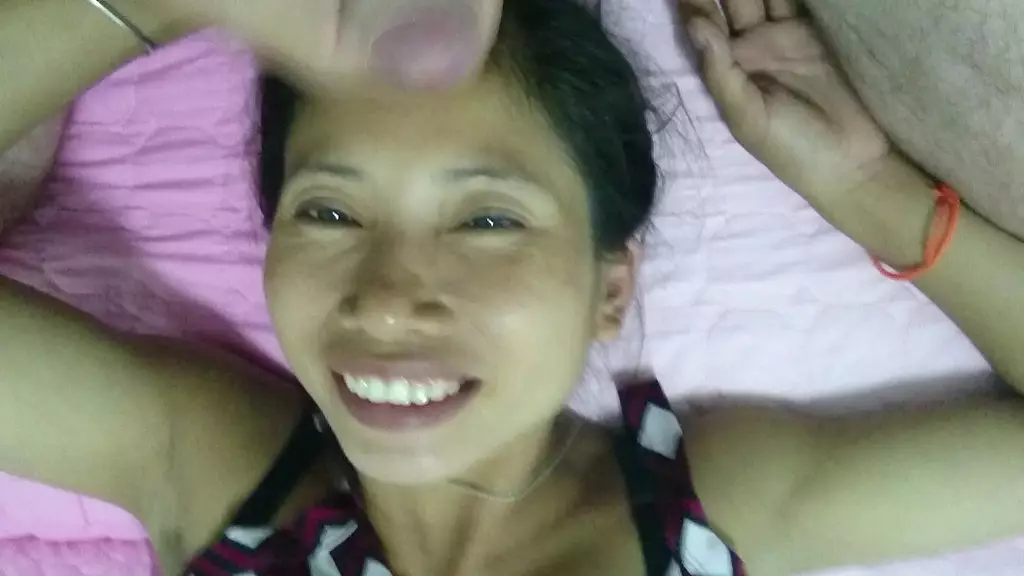 asian girlfriend happy to get facial cumshot