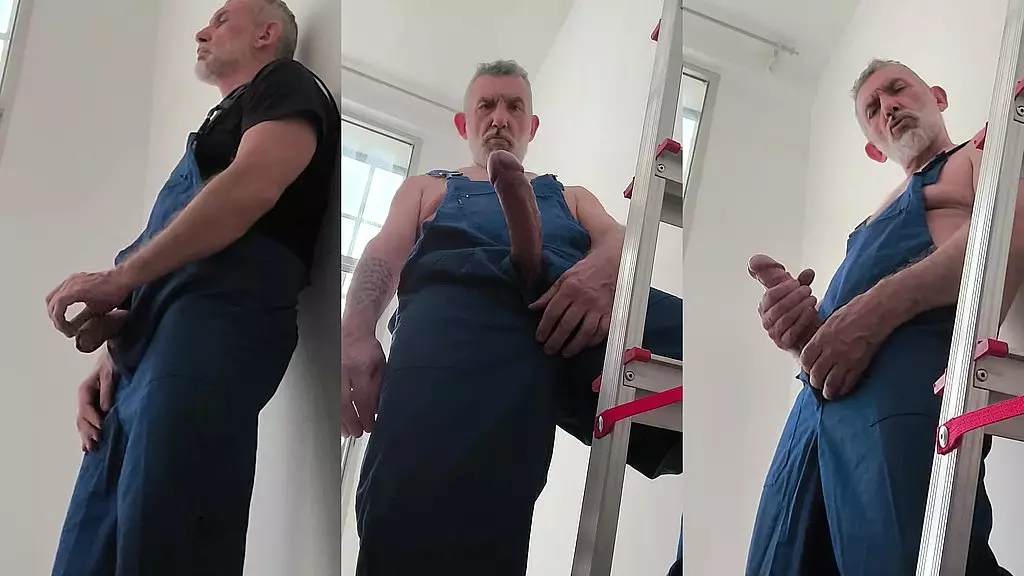 mature daddy painting some walls with hard big cock