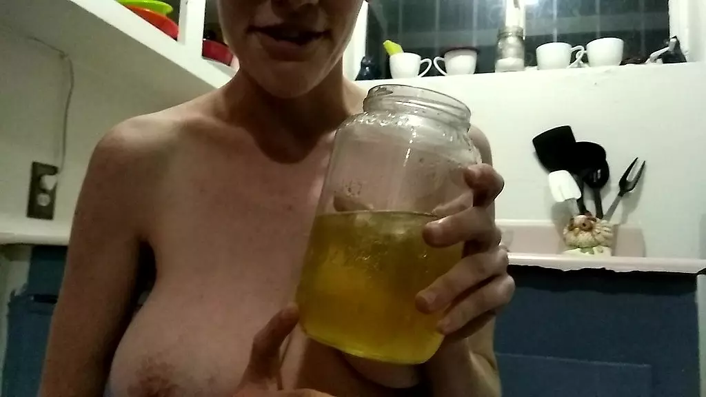 hairy baby pisses in jar for daddy s drink