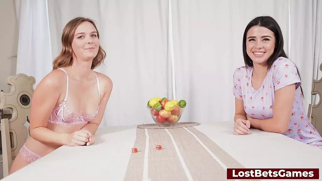 playing a dice game with two lovely lesbian hot girls