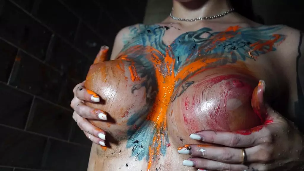 youtube show and busty beauty big fake tits covered in body paint unleashes erotic masterpiece - eva gold