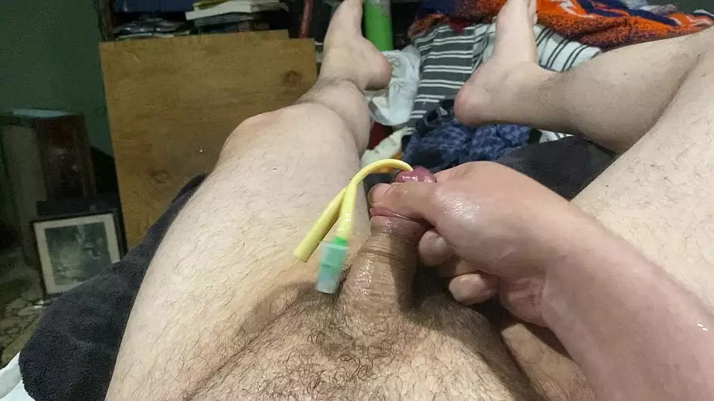 masturbating my limp dick with a foley catheter in