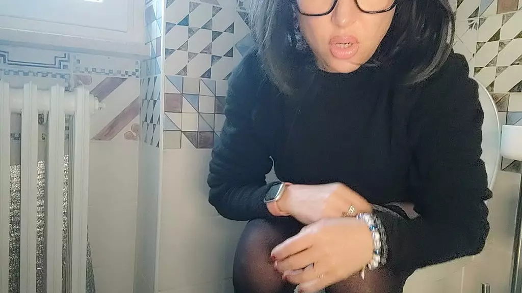 bathroom with chantal channel and her black pantyhose