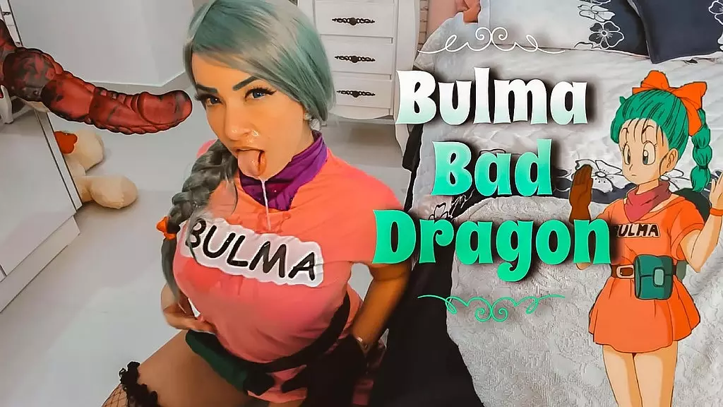 bulma cosplay playing with her bad dragon toy sucking and fucking so hard and getting a facial cumshot pov