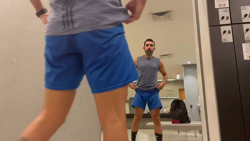 showing off at the gym locker room