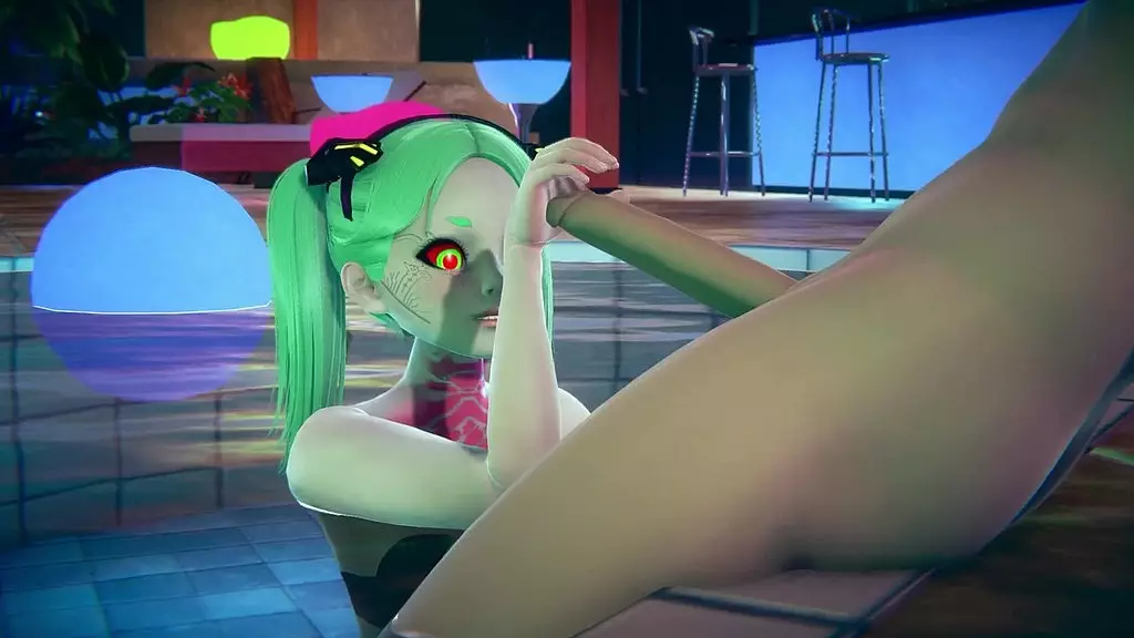 rebecca gives a handjob in the pool - cyberpunk edgerunners hentai parody