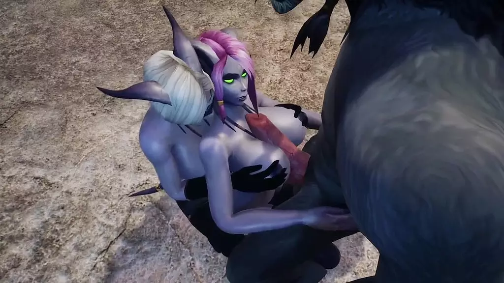 werewolf threesome with two draenei girls in a cave - warcraft porn parody