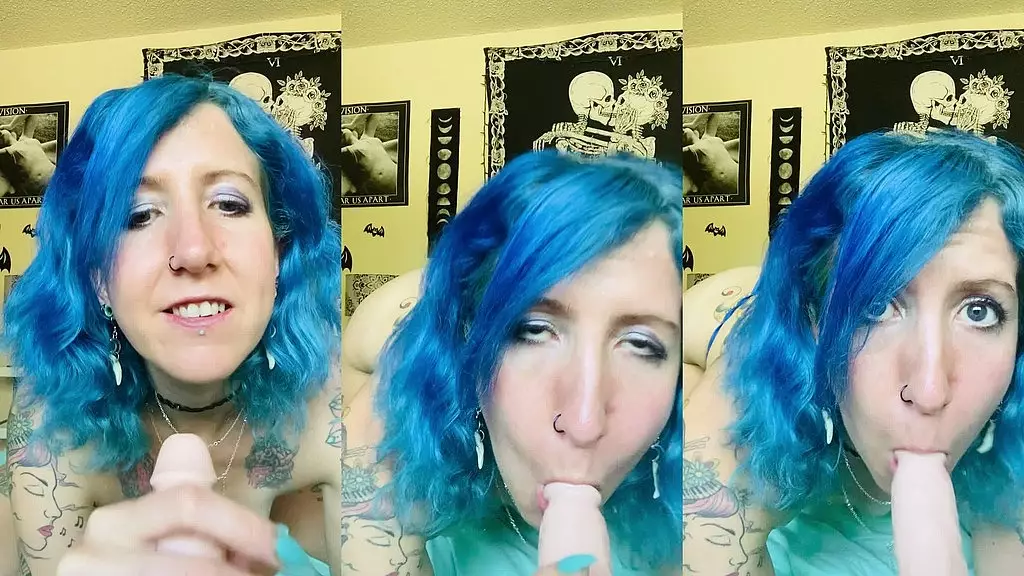 sloppy blow job from blue haired tattooed girlfriend pov joi