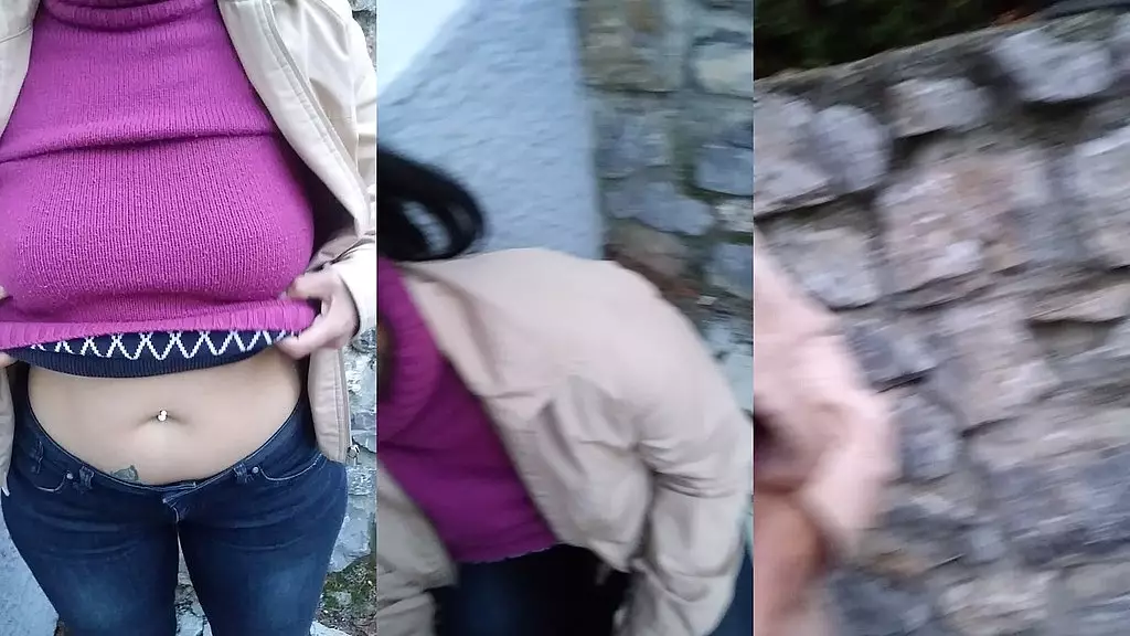 outside blowjob in the streets and boobs flash