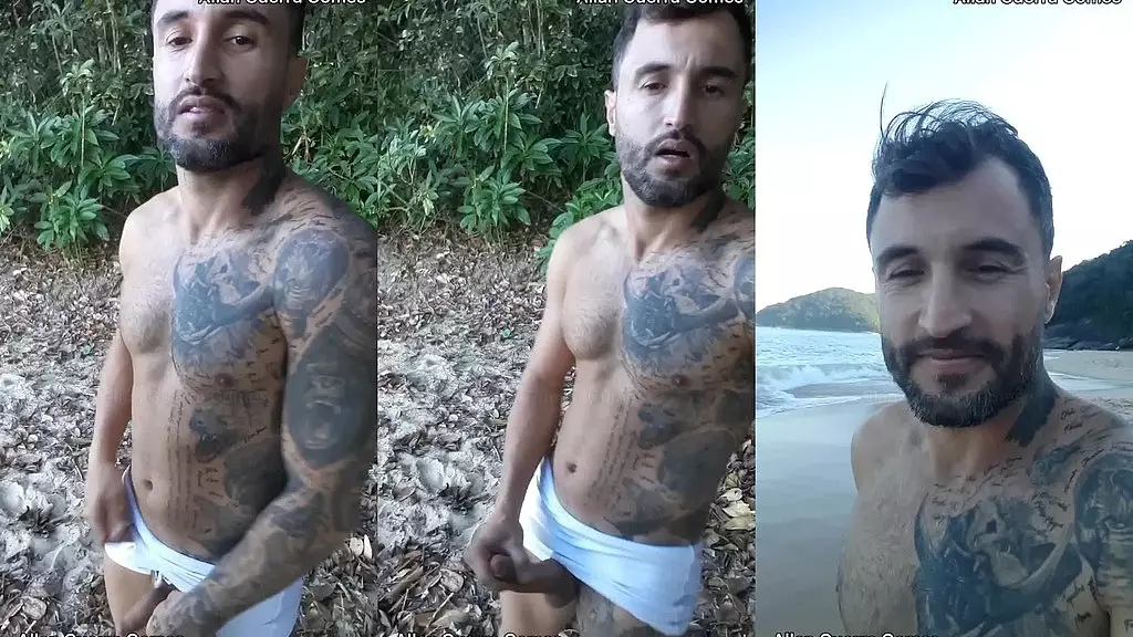 punheta e gozada em publico na praia paradisiaca com o lutador de mma allan guerra gomes