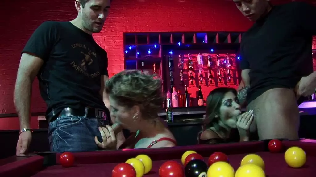 lezley zen, isabel ice, and sahara knite get the jizz they crave in this pool hall orgy