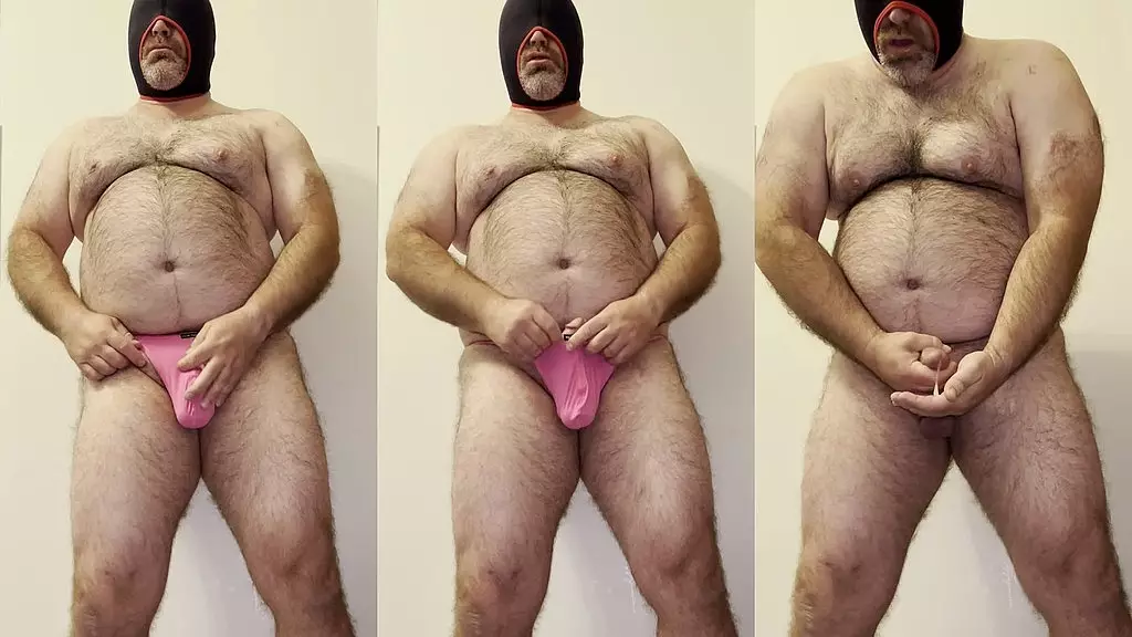anal steve in hot pink thong with ball weights showing off his ass and his ability to eat his own cum!