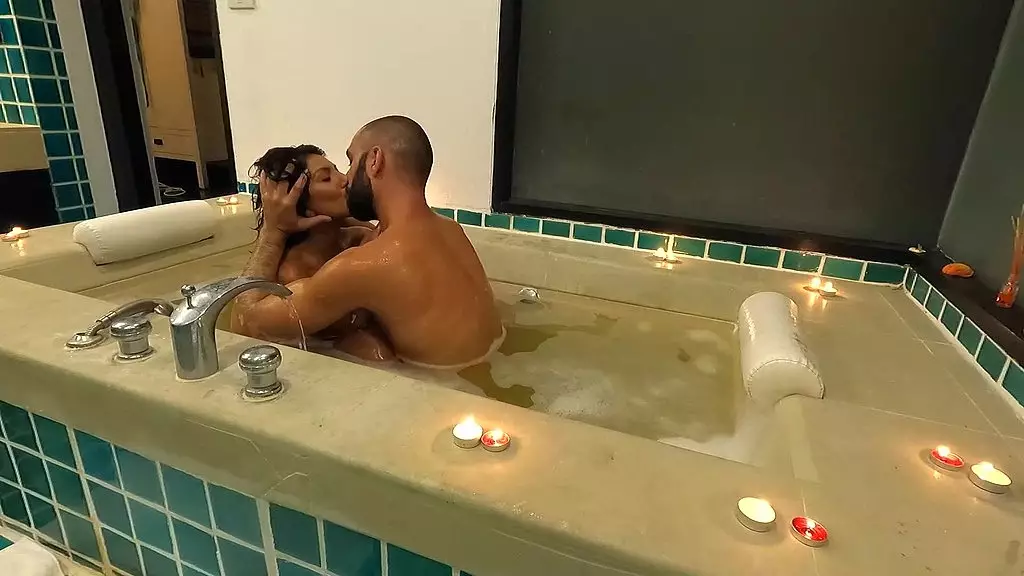 romantic bath ends with screaming anal creampie