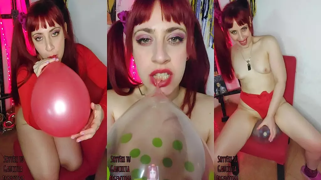 shyyfxx beautifull redhead playing with different balloons!