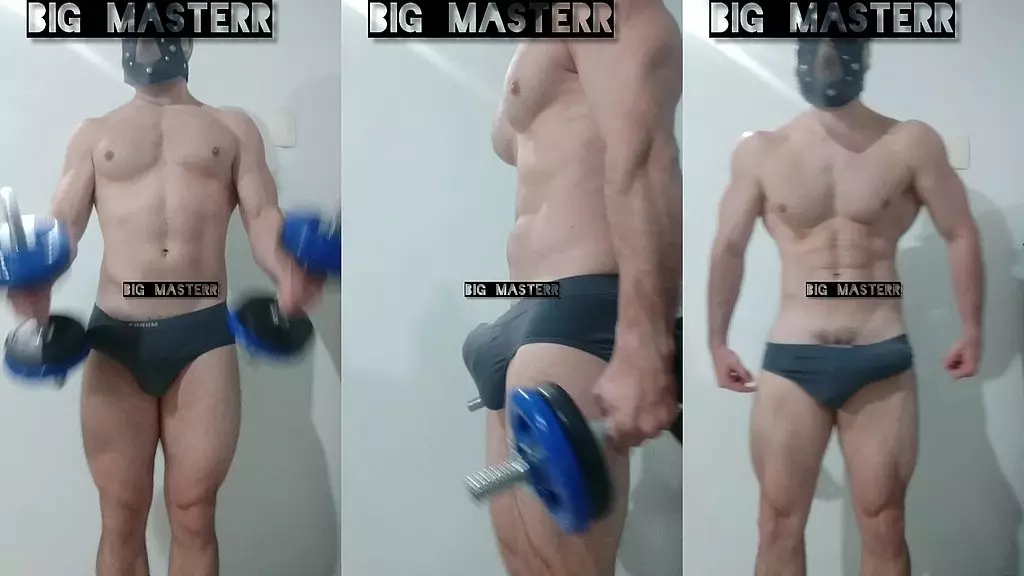big_masterr flexing, training biceps and teasing big buldge