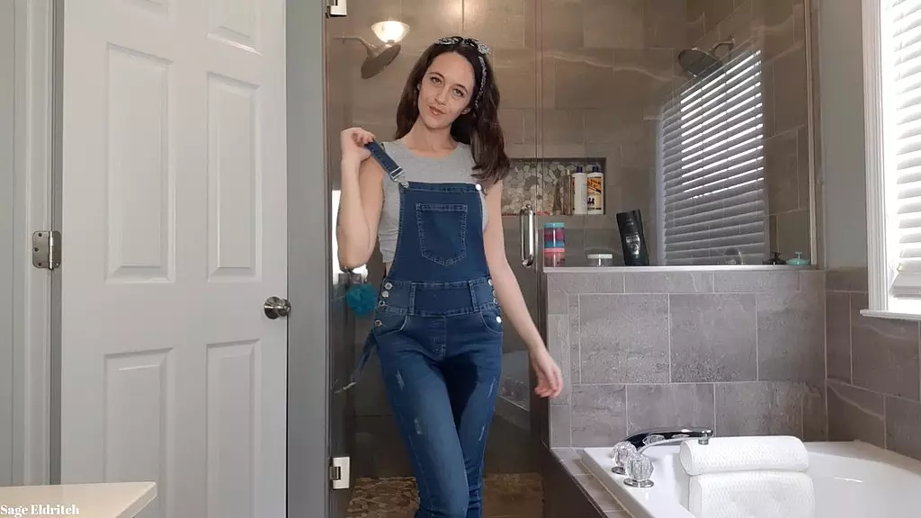 wetting my blue jean overalls