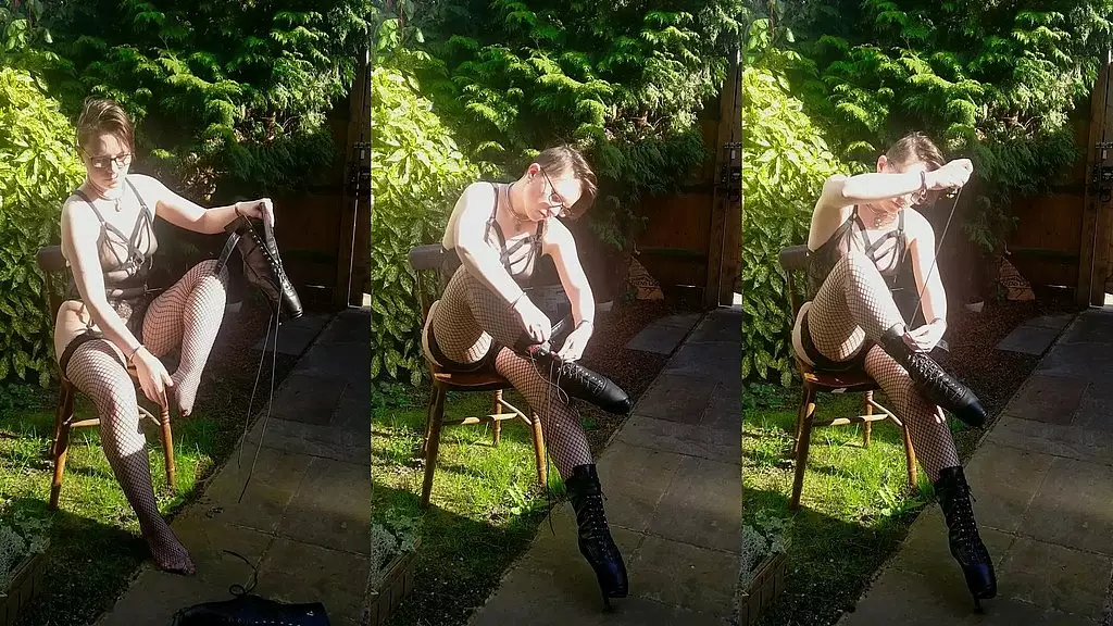 the process of lacing up and locking on my ballet boots in the gloriously sunny garden