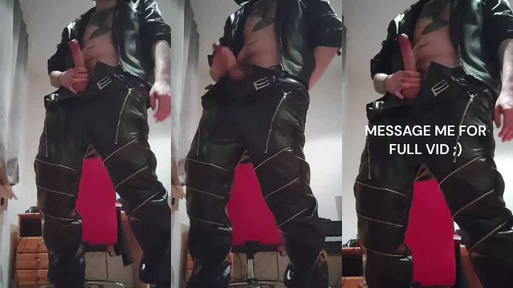 leather stud stroked huge dick dirty talk hot young leather pants and jacket cumshot bull cfnm