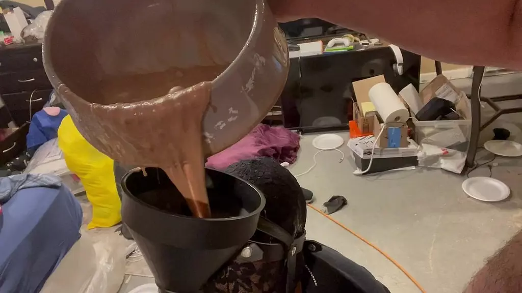 ebony slave pukes chocolate milkshake into dog bowl, takes throatpie and drinks puke through a funnel for master. racial degradation, spitting, nose blowing
