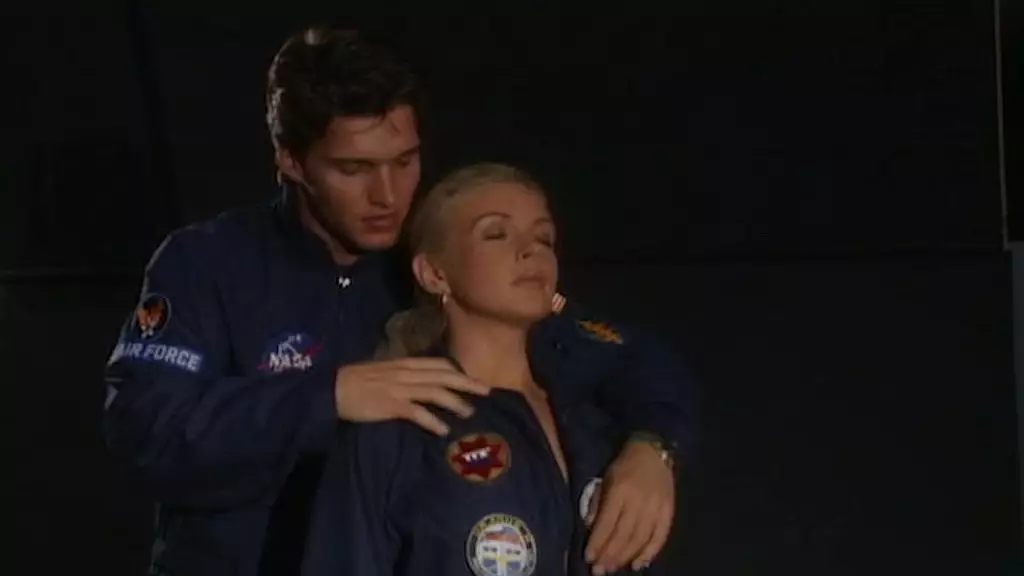 blonde christina gives sensual blowjob in zero gravity space capsule