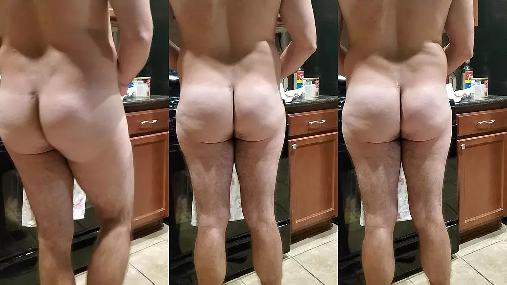 naked man showing ass while cooking